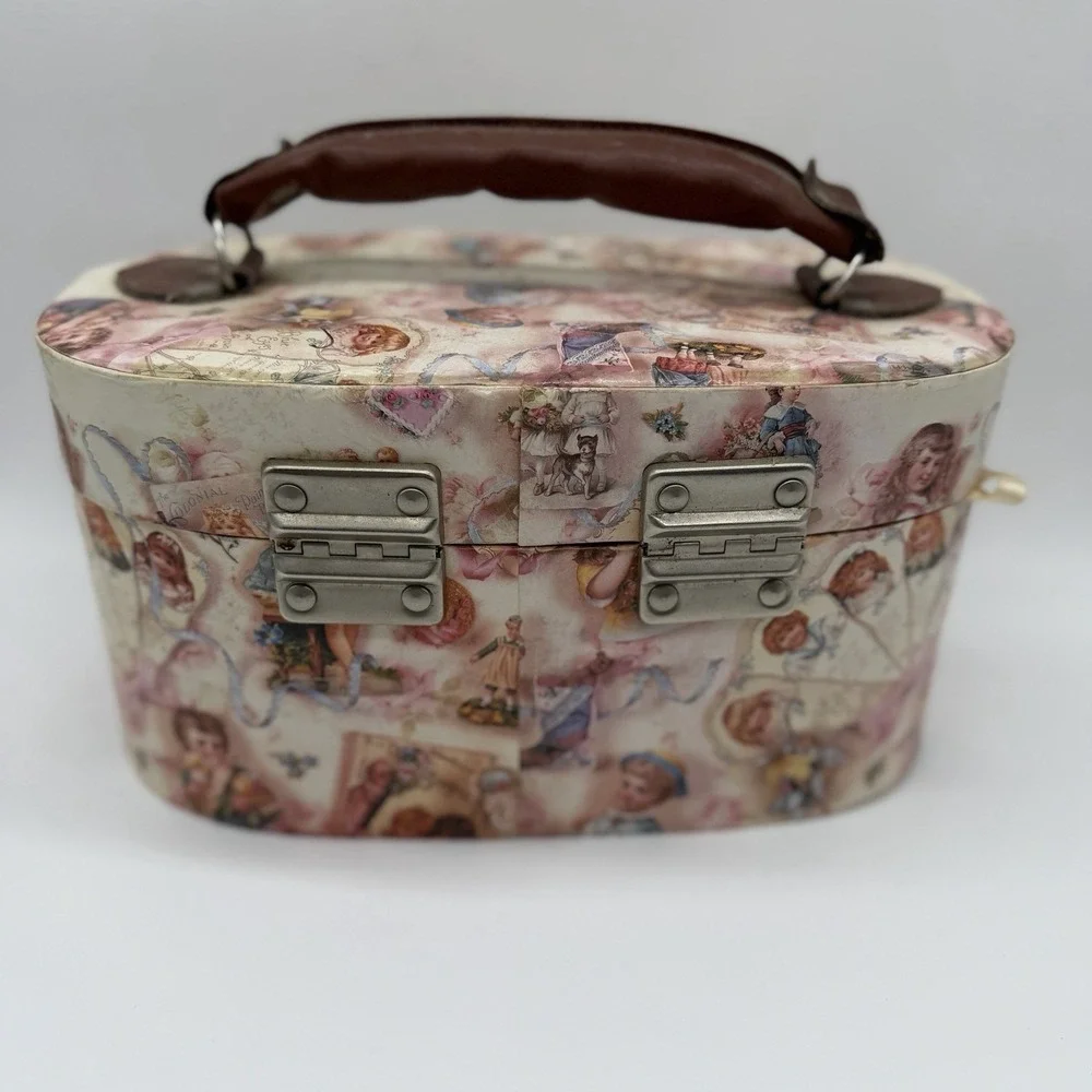 Vintage Decoupage Sewing Box Victorian Children Illustrations Craft Storage Case